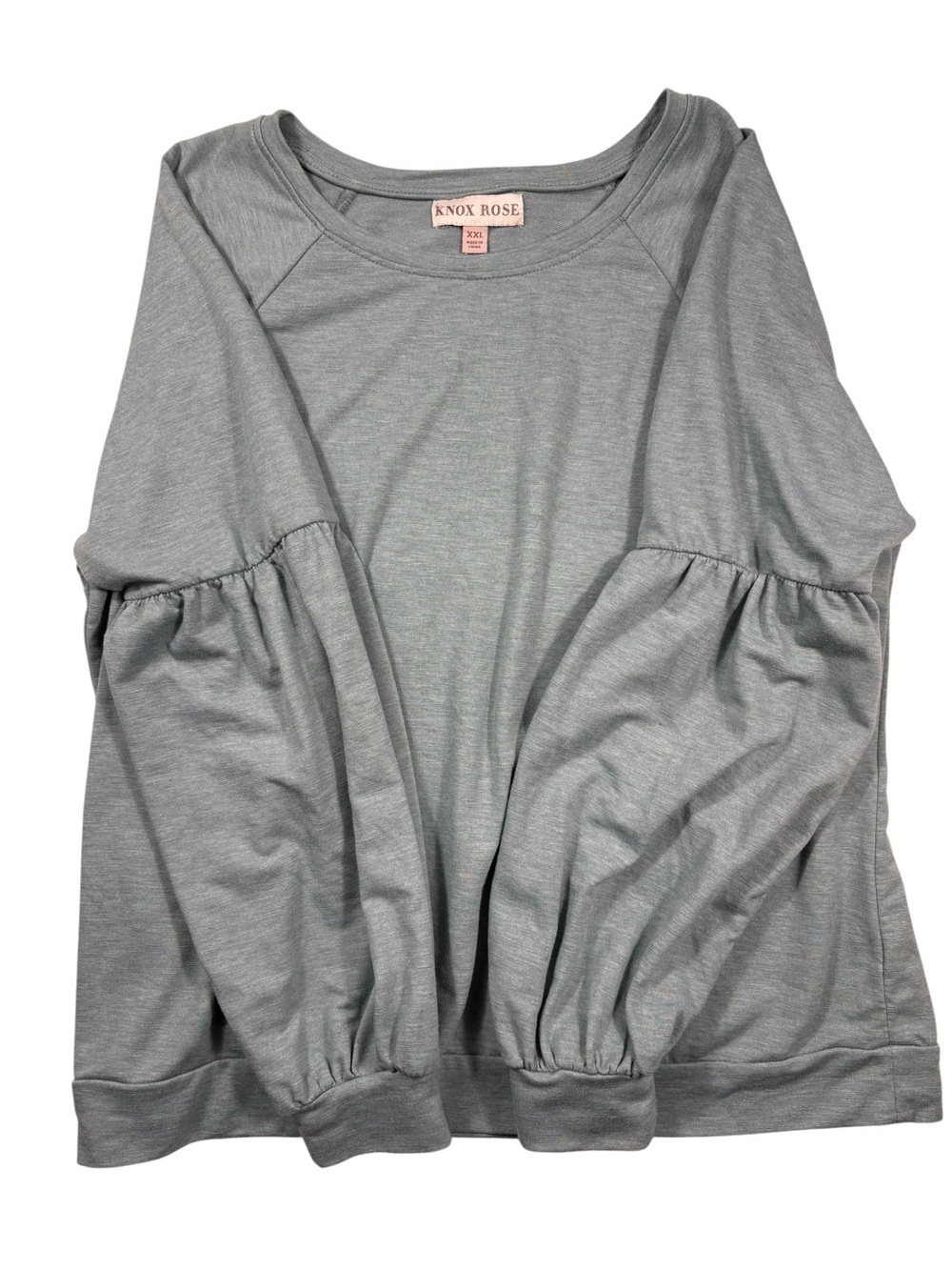 Knox Rose Light Teal Puff Sleeve Lightweight Sweatshirt - Picture 6 of 8